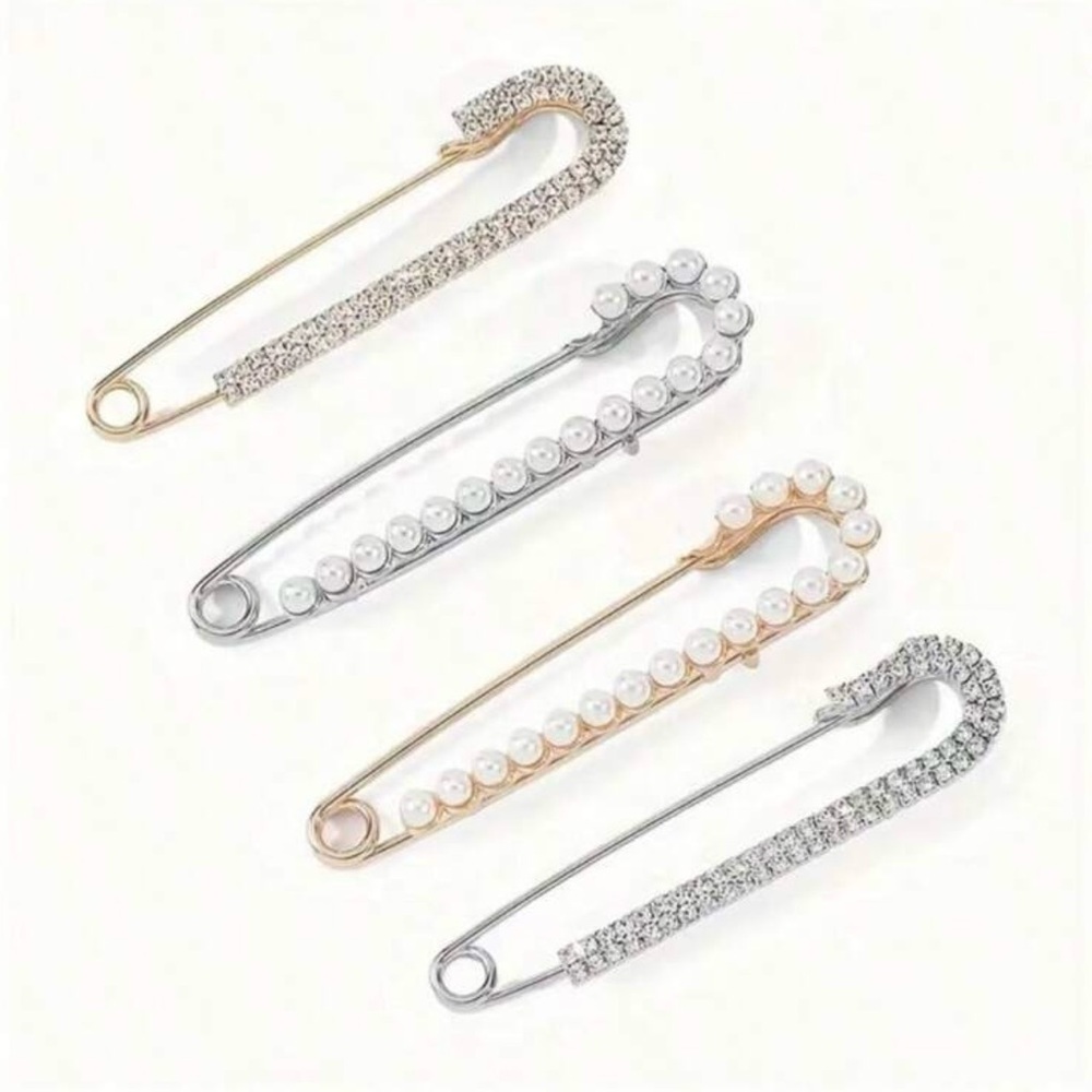 4pcs Faux Pearl Rhinestone Brooch Pin